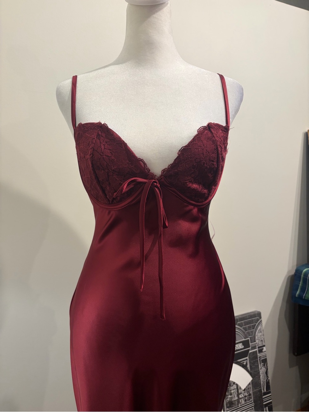 Princess Polly Satin Lace Slip Dress - Burgundy - Picture 5 of 5